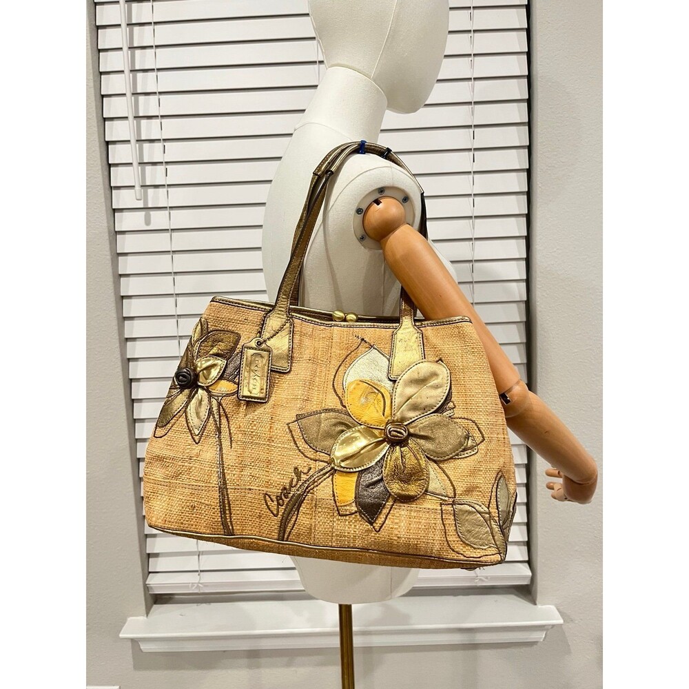 Coach Straw Floral Tote Bag